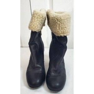 Tommy Girl Tommy Hilfiger Brown Leather Heel Boot Adjustable Faux Fur Trim 7 EUC
